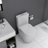 23" Compact One-Piece Toilet with 0.8/1.6 GPF Dual Flush and Soft-Close Seat in White