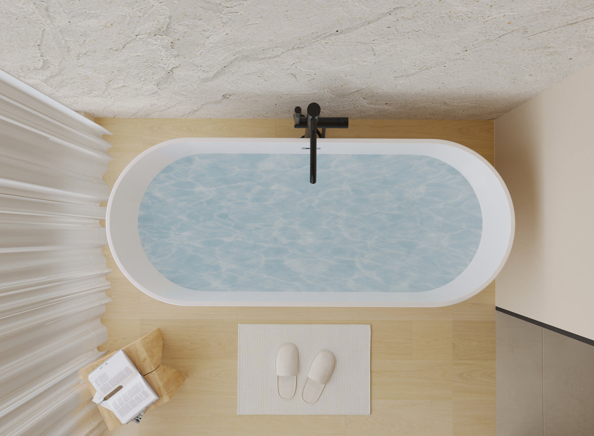 59" Acrylic Freestanding Soaking Bathtub with Center Drain and Overflow in White