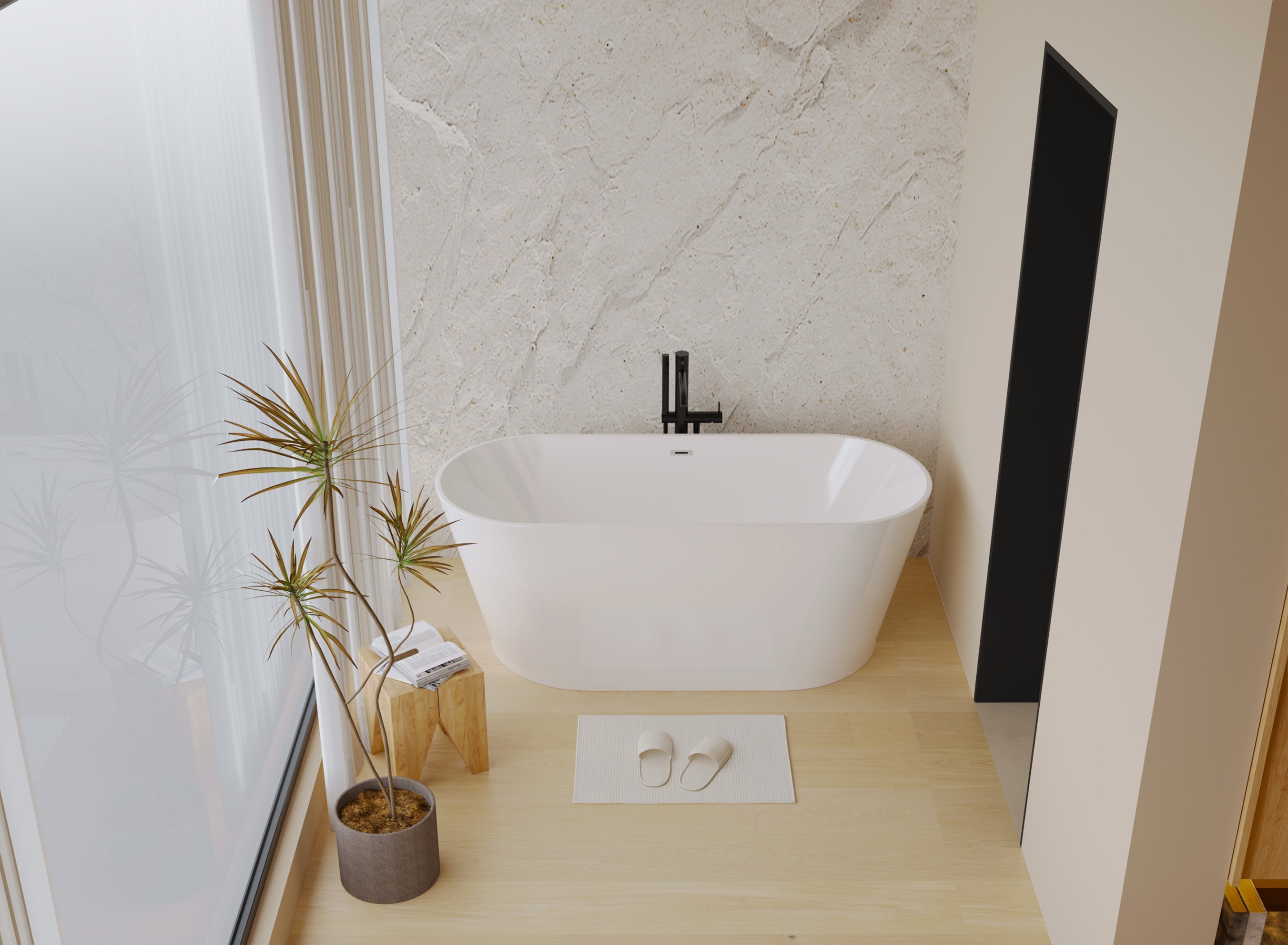67" Acrylic Freestanding Soaking Bathtub with Pop-Up Drain and Overflow in Gloss White