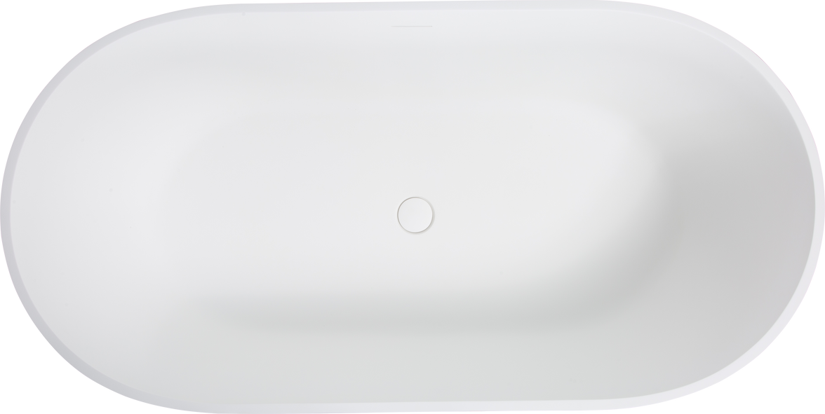 59" Freestanding Solid Surface Bathtub with Pop-Up Drain and Overflow in Matte White