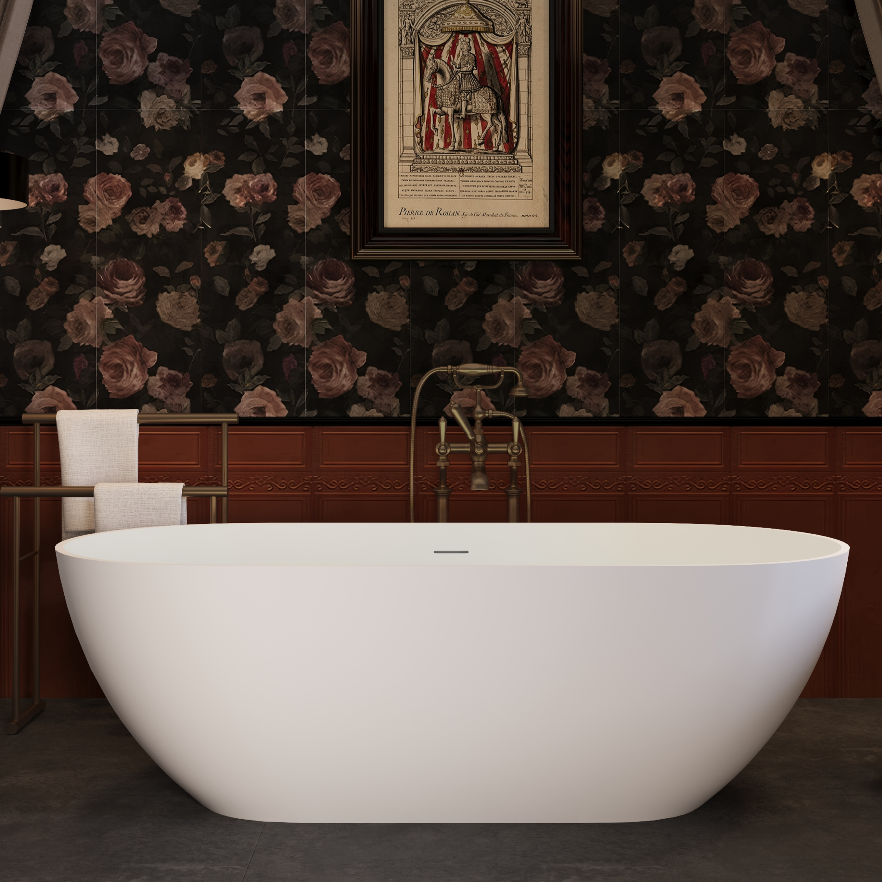 59" Freestanding Solid Surface Bathtub with Pop-Up Drain and Overflow in Matte White