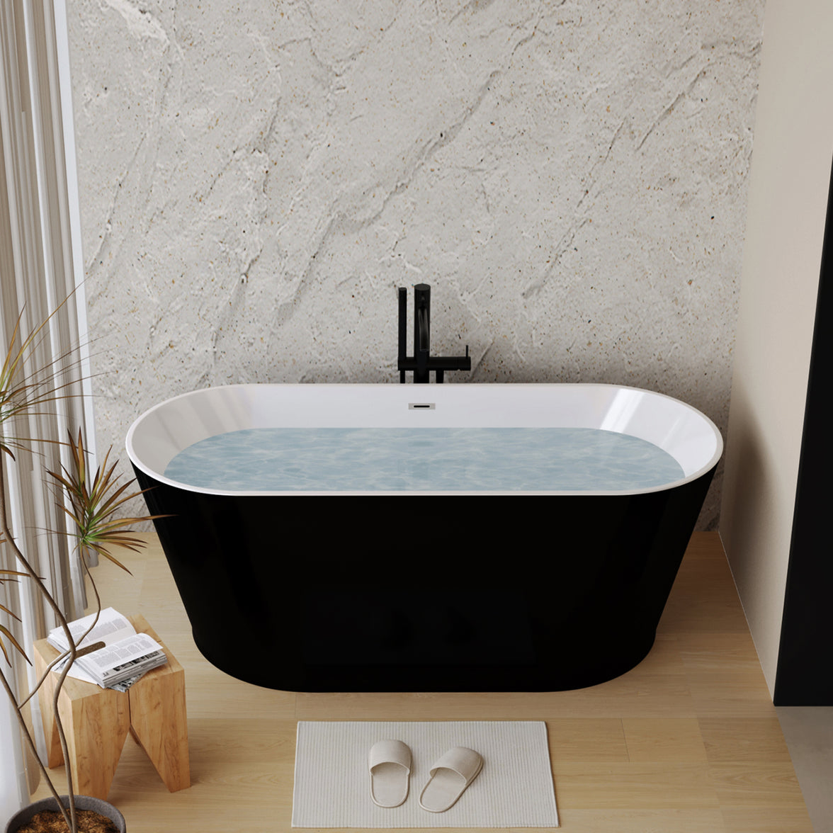 59" Acrylic Freestanding Soaking Bathtub with Pop-Up Drain and Overflow