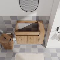 30" Imitative Oak Wall-Mounted Bathroom Vanity With Adjust Open Shelf - No Sink Included
