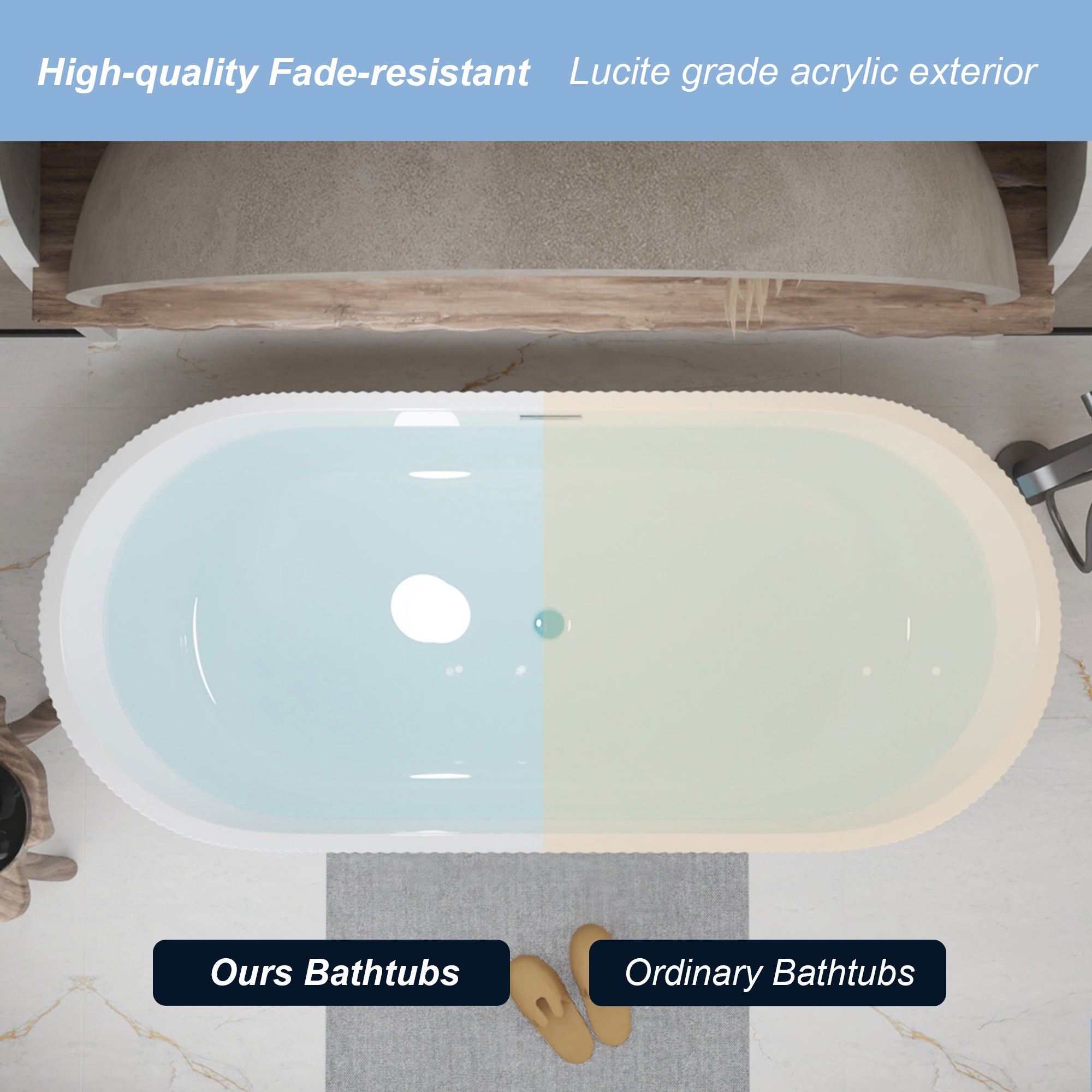 59"Linear AcrylicFreestanding Soaking Bathtub with Pop-Up Drain and Overflow in Gloss White