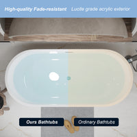 59"Linear AcrylicFreestanding Soaking Bathtub with Pop-Up Drain and Overflow in Gloss White