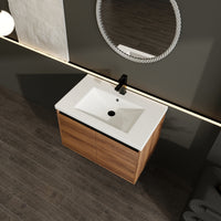 30" Ebony Wall-Mounted Bathroom Vanity in Brown with Resin Sink and Soft-Close Storage