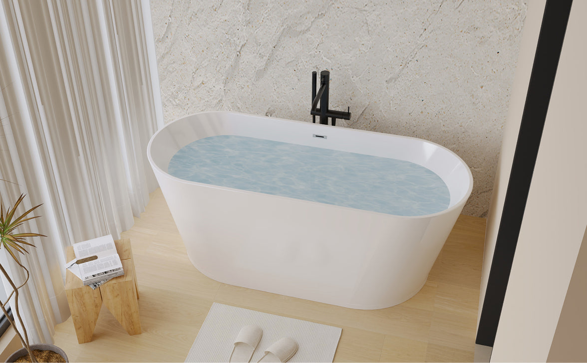 59" Acrylic Freestanding Soaking Bathtub with Pop-Up Drain and Overflow