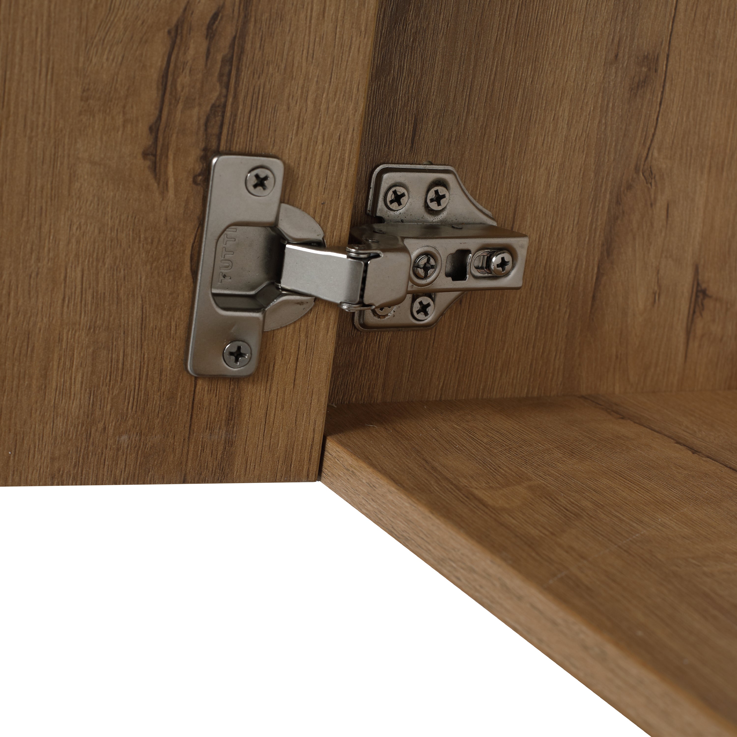 30" Imitative Oak Wall-Mounted Bathroom Vanity With White Ceramic Sink and Adjust Open Shelf