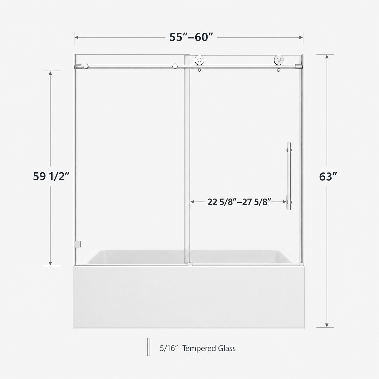 Jade 55 to 60 inch frameless bathtub door dimensions