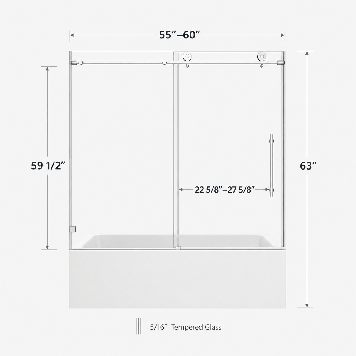 Jade 55 to 60 inch frameless bathtub door dimensions