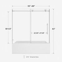 Jade 55 to 60 inch frameless bathtub door dimensions