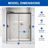 Jade 56 to 60w×74h matte black semi-frameless sliding shower door dimensions