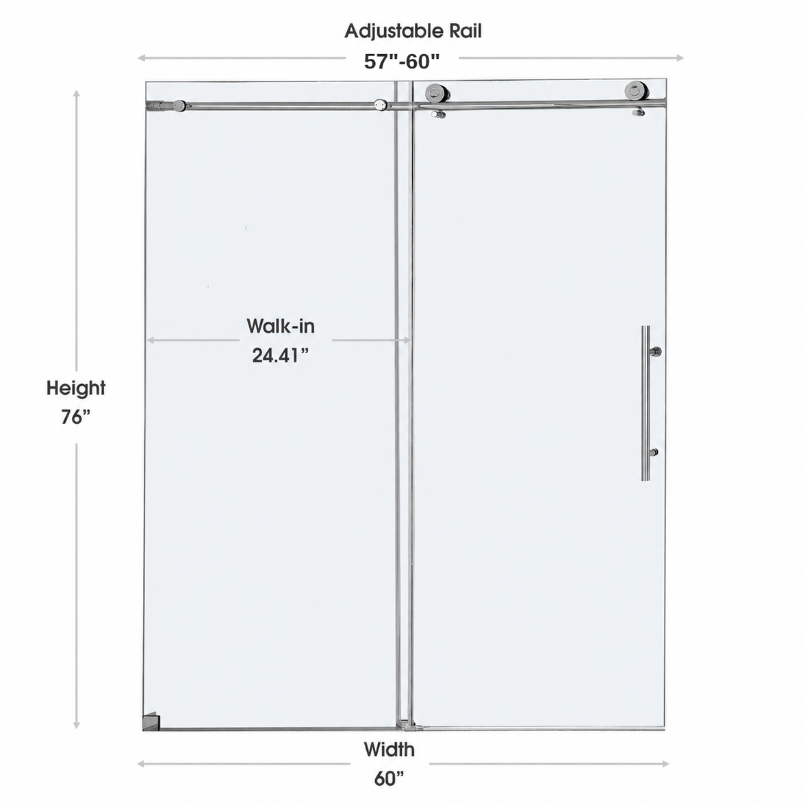 Jade 57 to 60 inch brushed nickel frameless sliding shower door dimensions