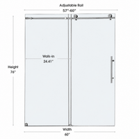 Jade 57 to 60 inch brushed nickel frameless sliding shower door dimensions