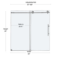 Jade 57 to 60w ×60h brushed nickel frameless sliding shower door dimensio