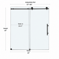 Jade 57 to 60w×60h matte black frameless sliding shower door dimensions