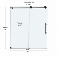 Jade 57 to 60w×76h matte black frameless sliding shower door dimensions