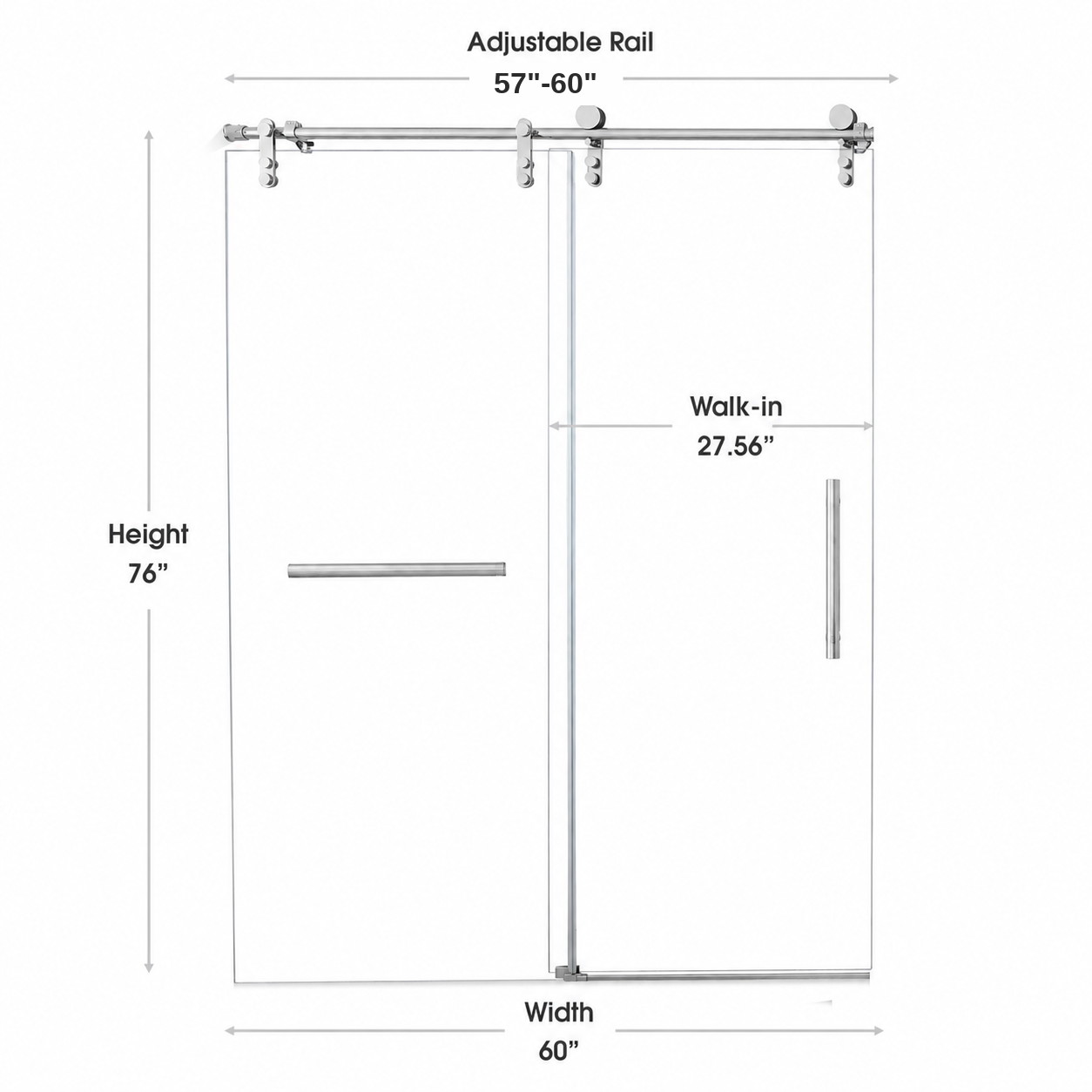 Jade 57–60 x 76 in. Frameless Single Sliding Shower Door Dimensions