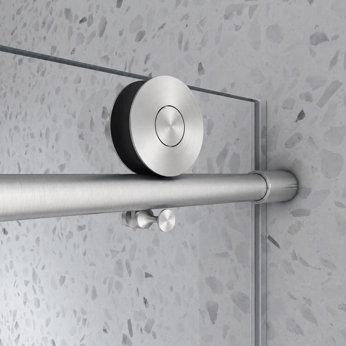 Brushed nickel roller detail on Jade sliding bathtub door