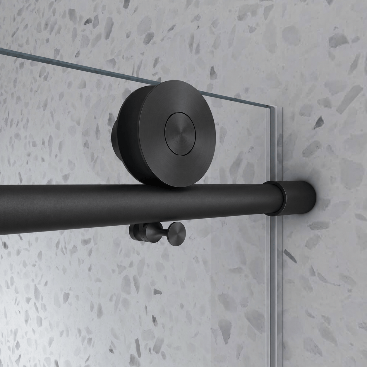 Matte black roller detail on Jade sliding bathtub door