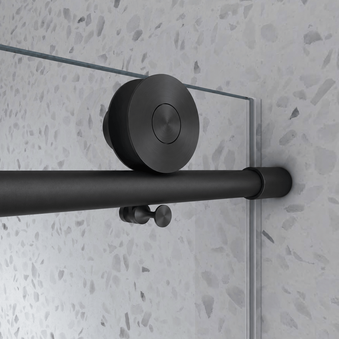 Matte black roller detail on Jade sliding bathtub door