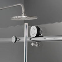 Stainless steel sliding roller detail on Jade brushed nickel frameless shower door