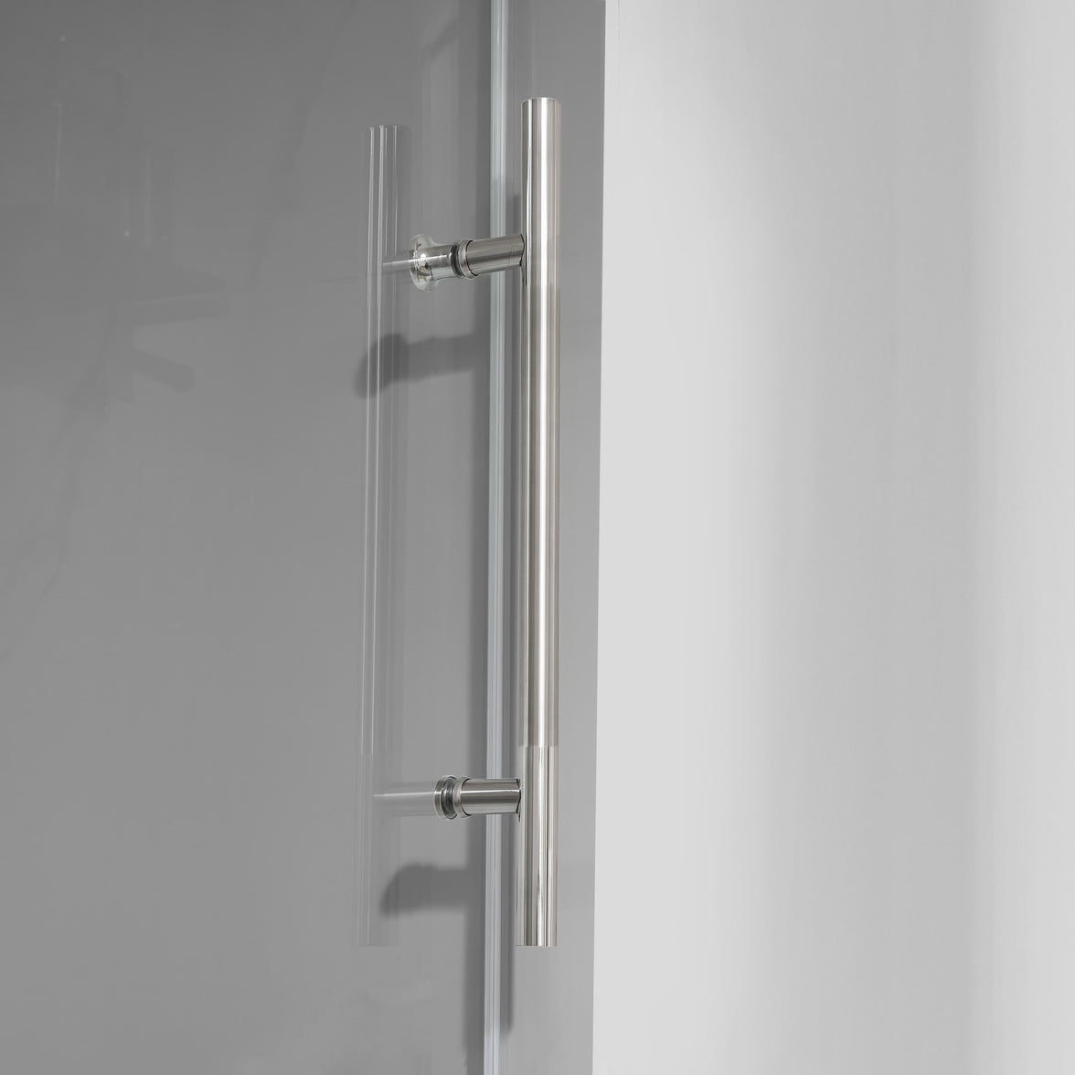Stainless steel towel bar detail on Jade brushed nickel  shower door
