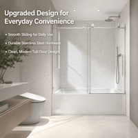 Jade frameless sliding bathtub door installed over a bathtub