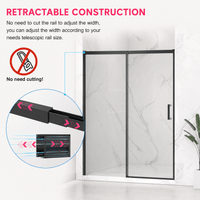 Adjustable telescopic rail on Jade matte black frameless sliding shower door with no cutting required