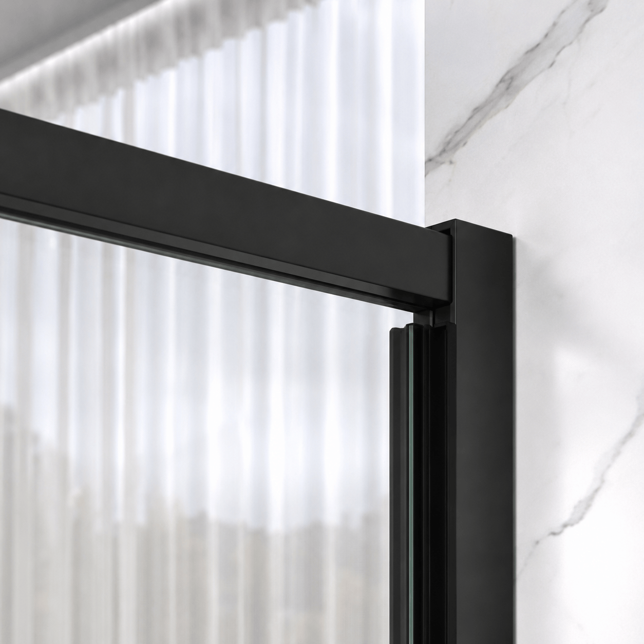 Stainless steel sliding roller detail on Jade matte black semi-frameless shower door