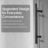 Stainless steel towel bar and handle on Jade matte black sliding shower door