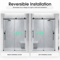 Jade matte black frameless sliding shower door reversible installation options