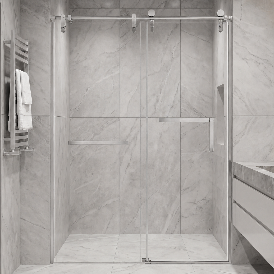 Jade Semi-Frameless Single Sliding Shower Door in Polished Chrome
