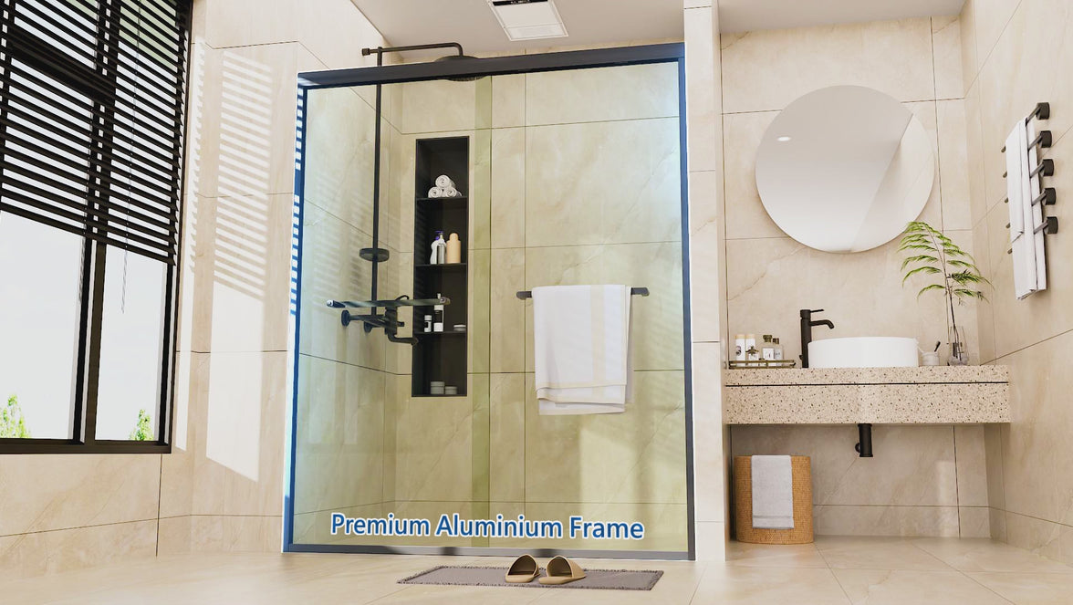 CLICKBIN 44"-48" W x 72" H Framed Double Sliding Shower Door with 1/4"(6mm) Tempered Clear Glass